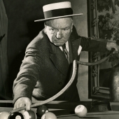 W.C. Felds with billiard stick, Hollywood, 1944