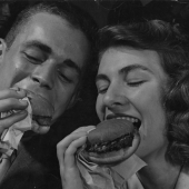 University of WV students eating hamburgers, Morgantown, WV, 1943