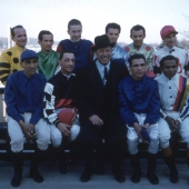 Jockeys and trainer Jimmy Jones