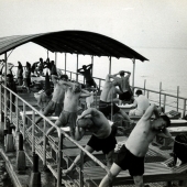 "Active Rest," men exercising at Black Sea resort, Sochi, 1957